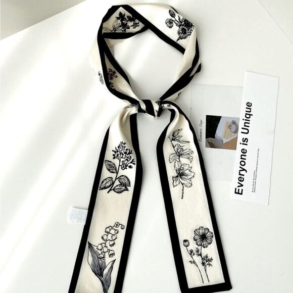 XMAS SALE Beige Satin Floral Accent Scarf - Picture 2 of 5